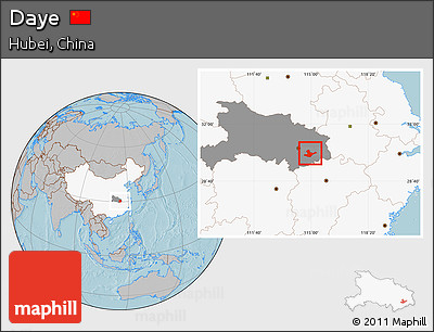 Gray Location Map of Daye, highlighted country, highlighted parent region, hill shading