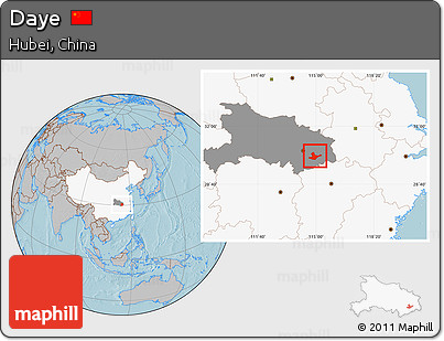 Gray Location Map of Daye, highlighted country, highlighted parent region, hill shading
