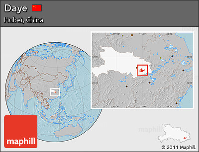 Gray Location Map of Daye, highlighted parent region, hill shading