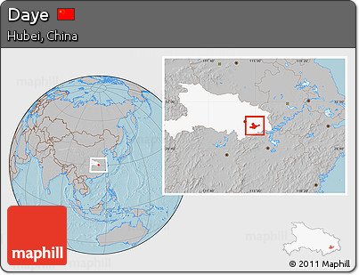 Gray Location Map of Daye, highlighted parent region, hill shading