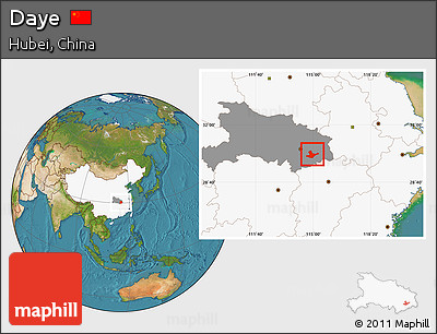 Satellite Location Map of Daye, highlighted country, highlighted parent region