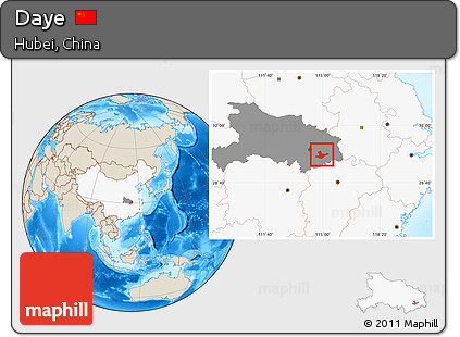 Shaded Relief Location Map of Daye, highlighted country, highlighted parent region