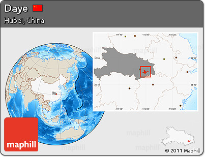 Shaded Relief Location Map of Daye, highlighted country, highlighted parent region