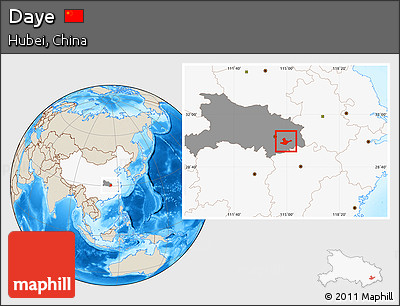 Shaded Relief Location Map of Daye, highlighted country, highlighted parent region