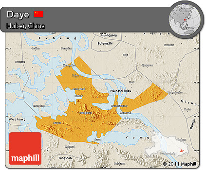 Political Map of Daye, shaded relief outside
