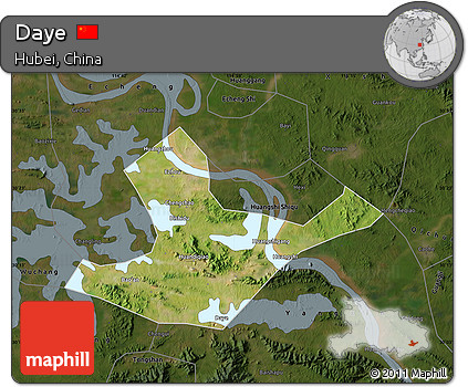 Satellite Map of Daye, darken