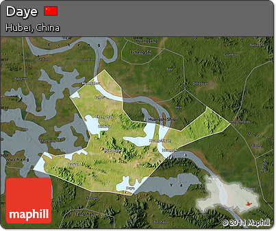 Satellite Map of Daye, darken