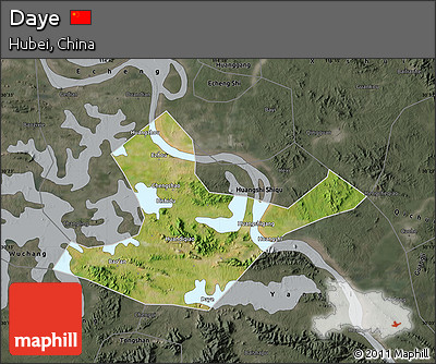 Satellite Map of Daye, darken, semi-desaturated