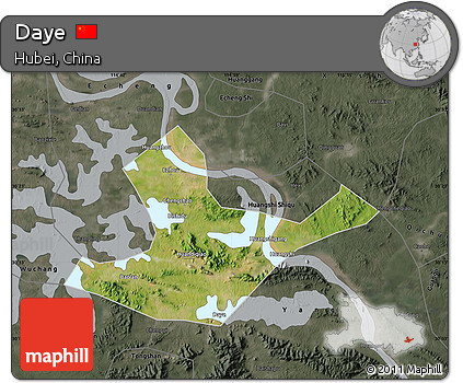 Satellite Map of Daye, darken, semi-desaturated
