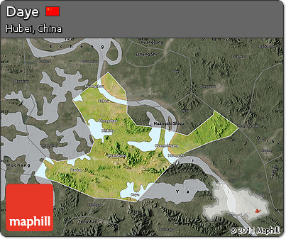 Satellite Map of Daye, darken, semi-desaturated