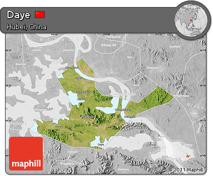 Satellite Map of Daye, lighten, desaturated