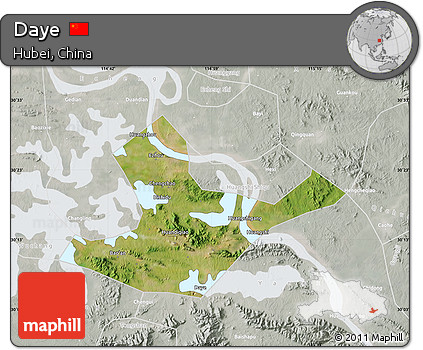 Satellite Map of Daye, lighten, semi-desaturated