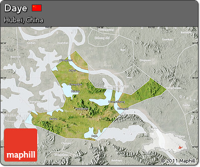 Satellite Map of Daye, lighten, semi-desaturated