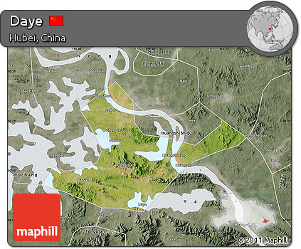 Satellite Map of Daye, semi-desaturated