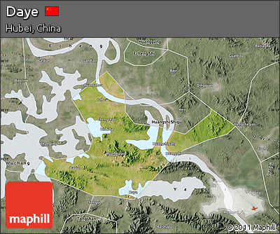 Satellite Map of Daye, semi-desaturated