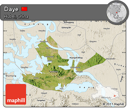 Satellite Map of Daye, shaded relief outside