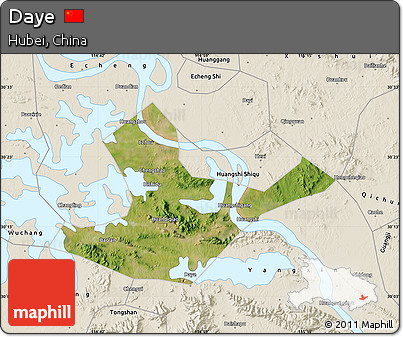 Satellite Map of Daye, shaded relief outside