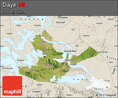 Satellite Map of Daye, shaded relief outside