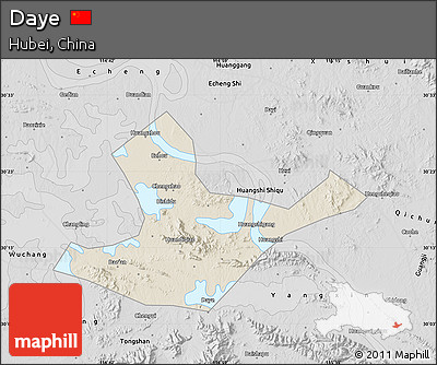 Shaded Relief Map of Daye, desaturated