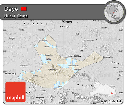Shaded Relief Map of Daye, desaturated