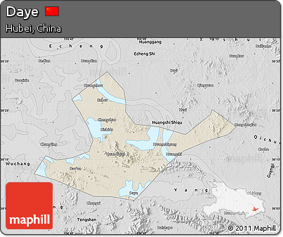 Shaded Relief Map of Daye, desaturated