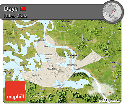Shaded Relief Map of Daye, satellite outside