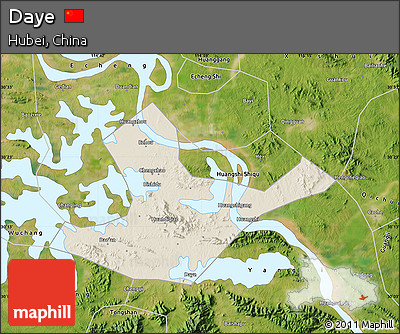 Shaded Relief Map of Daye, satellite outside