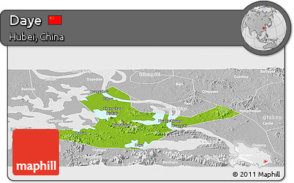 Physical Panoramic Map of Daye, lighten, desaturated