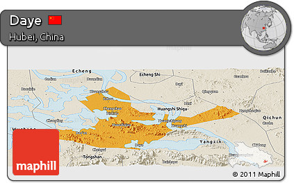 Political Panoramic Map of Daye, shaded relief outside