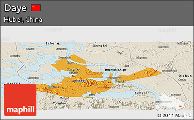 Political Panoramic Map of Daye, shaded relief outside