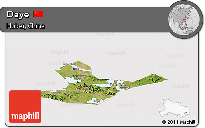 Satellite Panoramic Map of Daye, cropped outside
