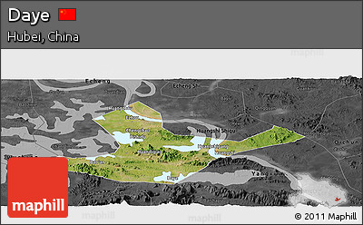 Satellite Panoramic Map of Daye, darken, desaturated
