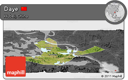 Satellite Panoramic Map of Daye, darken, desaturated