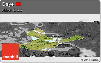 Satellite Panoramic Map of Daye, darken, desaturated