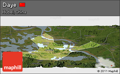 Satellite Panoramic Map of Daye, darken