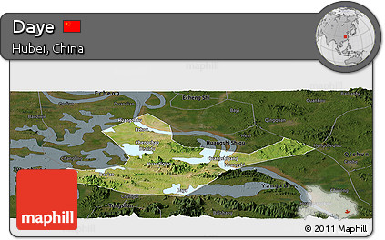 Satellite Panoramic Map of Daye, darken