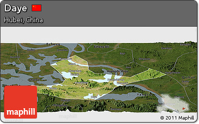 Satellite Panoramic Map of Daye, darken
