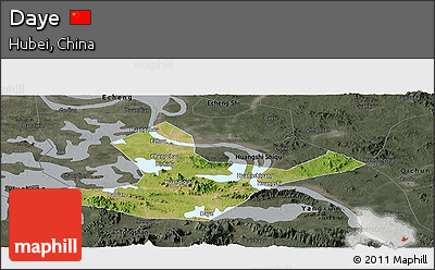 Satellite Panoramic Map of Daye, darken, semi-desaturated