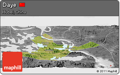 Satellite Panoramic Map of Daye, desaturated