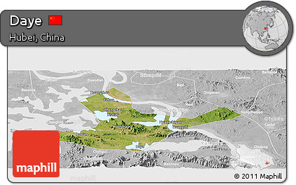 Satellite Panoramic Map of Daye, lighten, desaturated