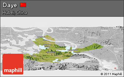 Satellite Panoramic Map of Daye, lighten, desaturated
