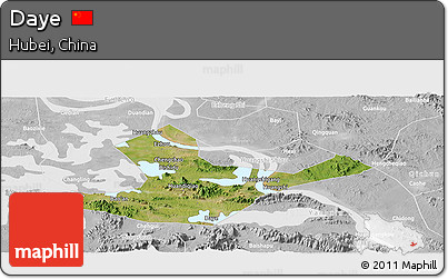 Satellite Panoramic Map of Daye, lighten, desaturated