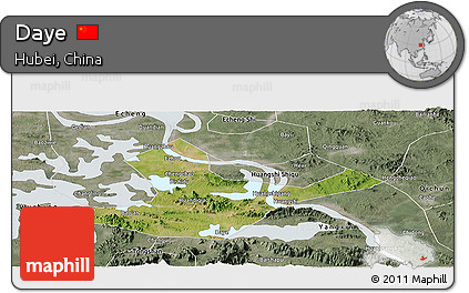 Satellite Panoramic Map of Daye, semi-desaturated