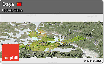 Satellite Panoramic Map of Daye, semi-desaturated