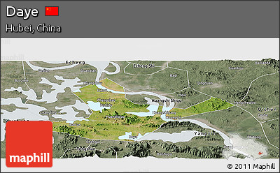 Satellite Panoramic Map of Daye, semi-desaturated
