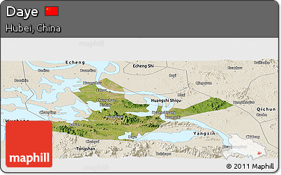 Satellite Panoramic Map of Daye, shaded relief outside