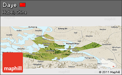 Satellite Panoramic Map of Daye, shaded relief outside
