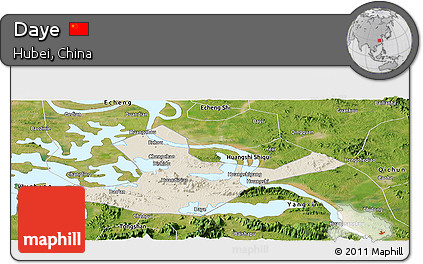 Shaded Relief Panoramic Map of Daye, satellite outside