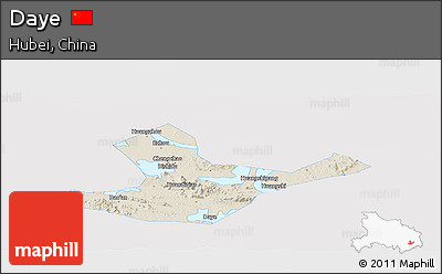 Shaded Relief Panoramic Map of Daye, single color outside