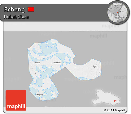 Gray 3D Map of Echeng, single color outside